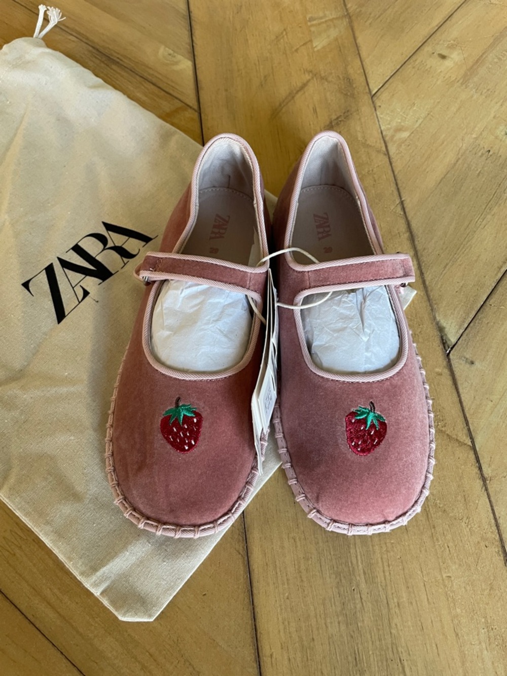 Zara Girls Blush Pink Strawberry Mary Jane Shoes
